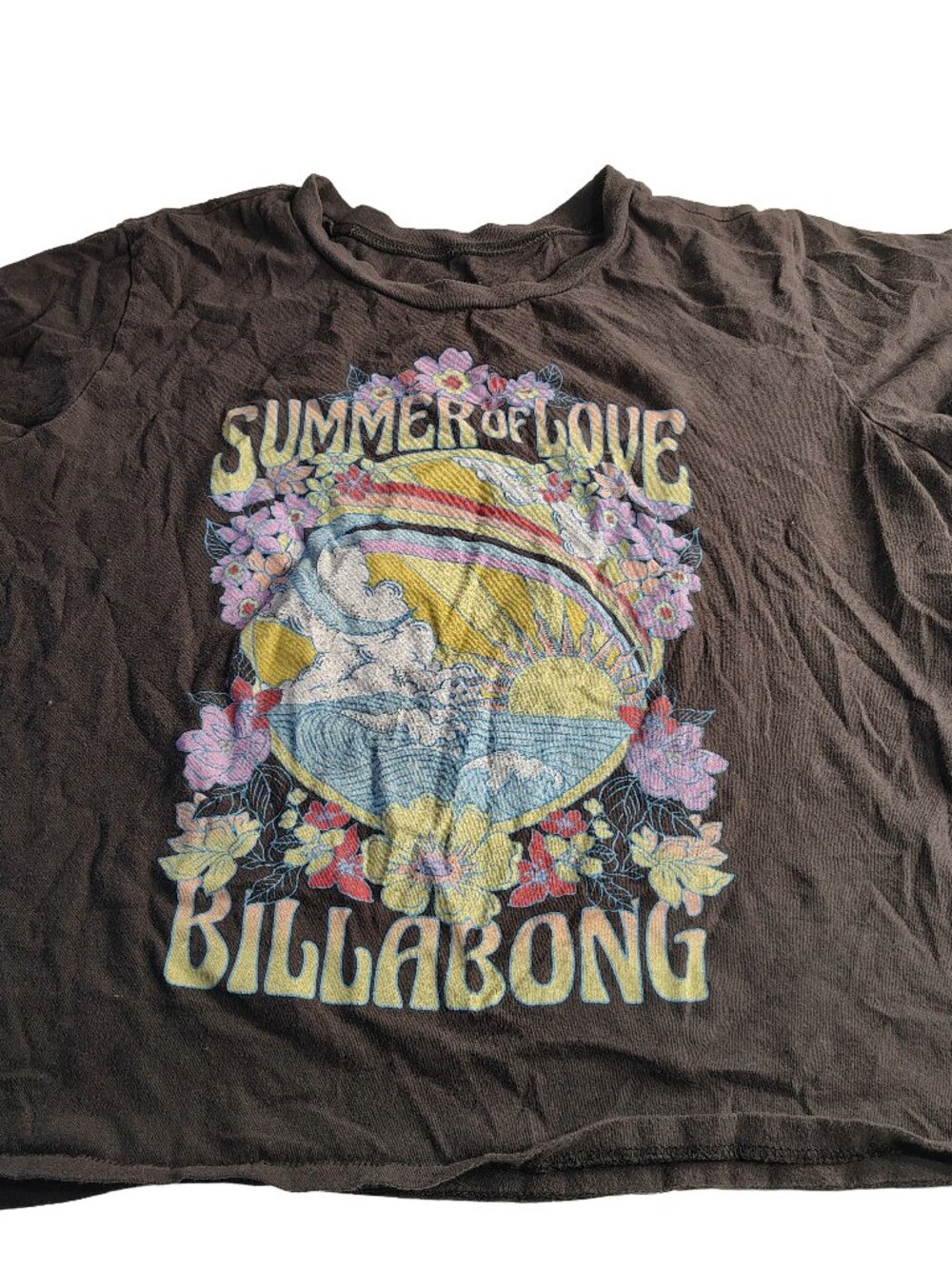 Women's Brown XL Short Sleeve Billabong Logo Branded Graphic Print T-Shirt